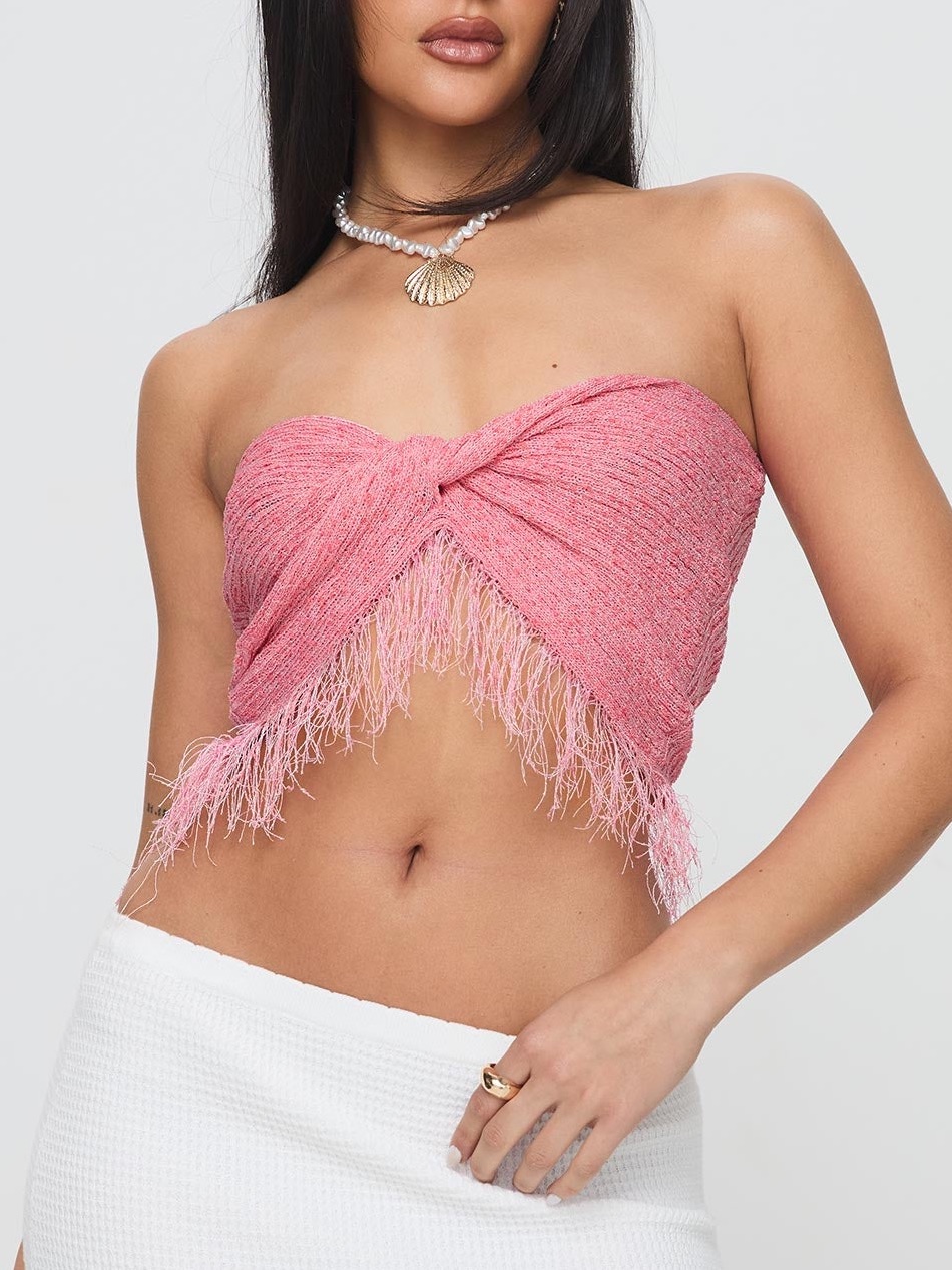 Princess Polly Kovac Reversible Fringe Tube Top Pink 8 Nwt